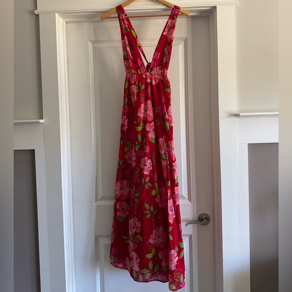 J Crew cotton voile rosette plunge dress in peony vines